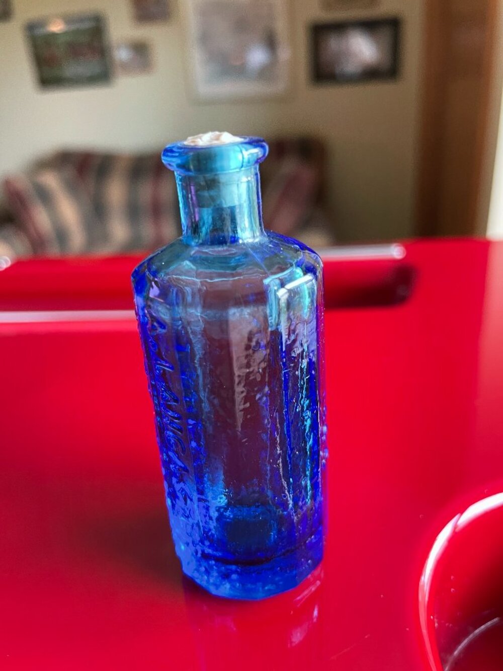 Vintage Miniature Wheaton  Bitters Bottle, Blue with Cork, A. Lancaster's